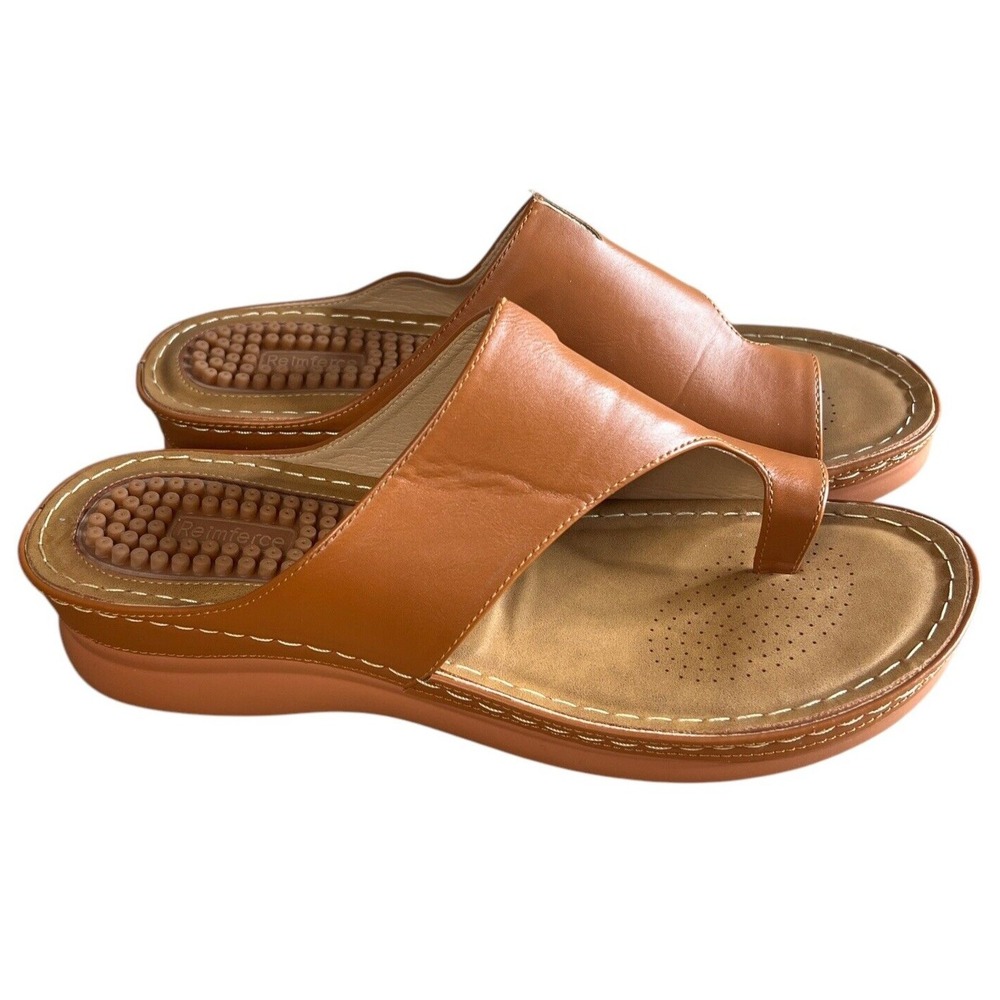 Women’s Tan Leather Slide Sandals